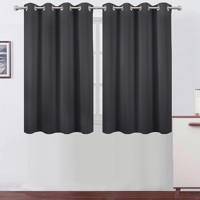 LEMOMO Dark Grey Thermal Blackout Curtains/52 x 45 Inch/Set of 2 Panels Room