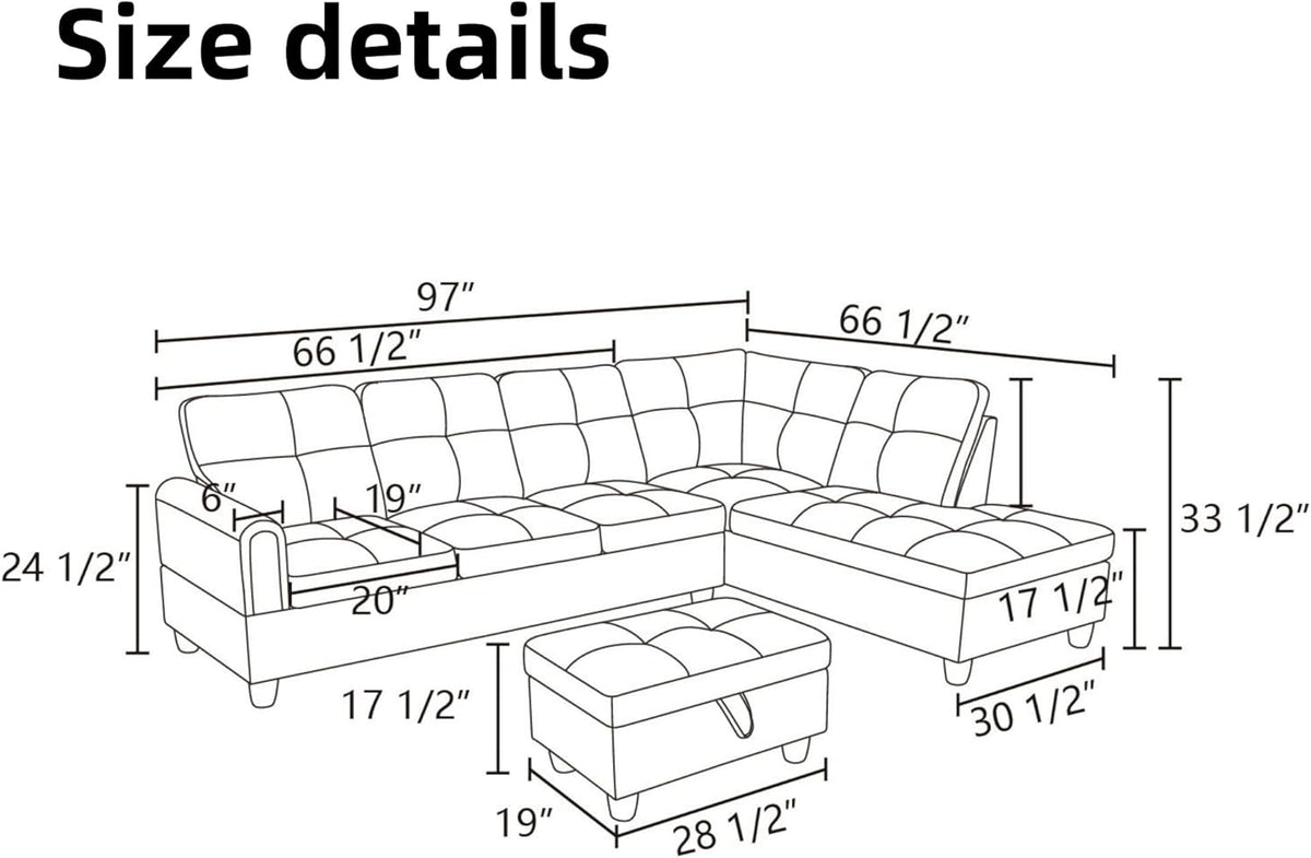 L Shaped Sectional Couches for Living Room, Modern Modular Sectional Sofa with Ottoman Storage, Comfy L Shaped Couch with Chaise for Bedroom Apartment Furniture, Brown
