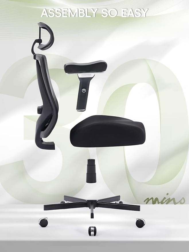 Office Chair 500lbs, Ergonomic Desk Chair with W Thick Cushion & 4D Armrest, Executive Mesh Desk Chair with Adjustable Lumbar Support, 2D Headrest, Swivel Task Chairs for Home Office Gaming, Black