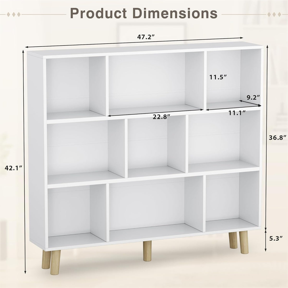 YESHOMY 9 White Cube Bookcase, Open Frame 3-Tier Book Shelf, Bookshelf Storage Organizer with Feet & Anti-Tilt Device for Organization, Room Decor