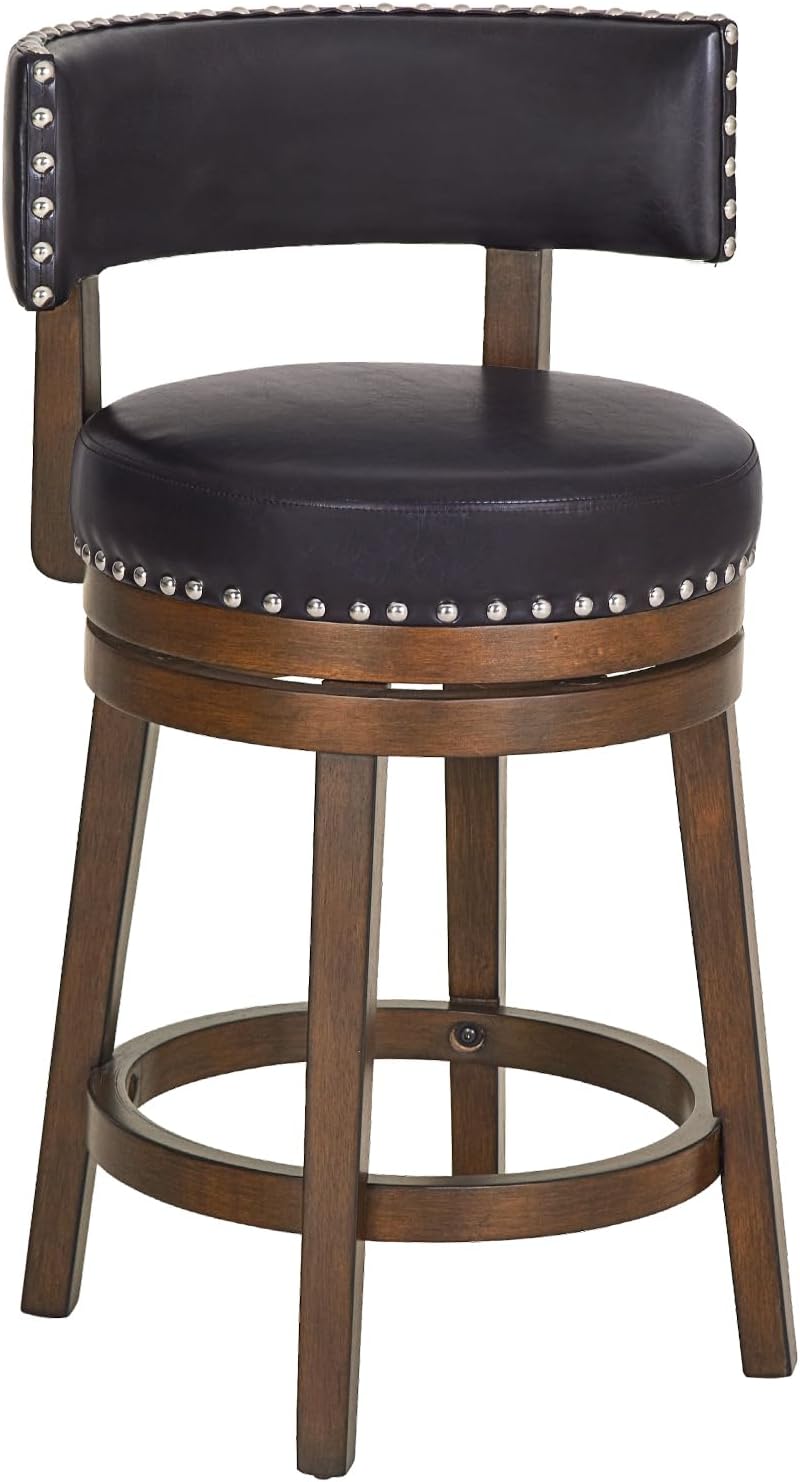 COLAMY Swivel Bar Stool, Modern Swivel Barstool with Back, Counter Height Bar Stools, 25 Inch Upholstered Wood Barstool for Kitchen Island Dining Room Bar, Dark Brown