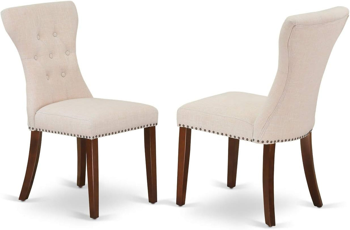 East West Furniture MLGA5-MAH-32 5 Piece Modern Dining Table Set Includes a Rectangle Wooden Table with Butterfly Leaf and 4 Light Beige Linen Fabric Parson Chairs, 36x54 Inch, Mahogany