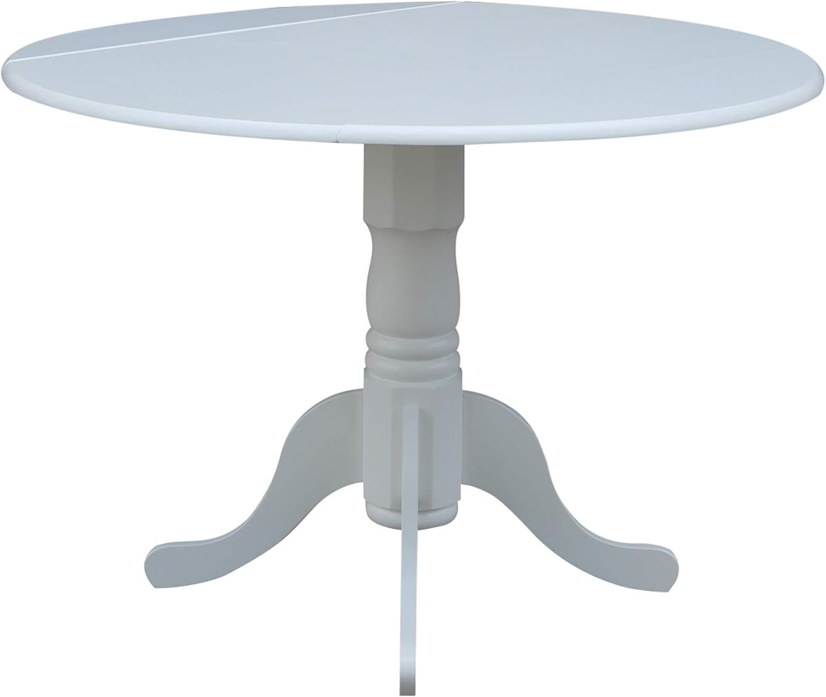 IC International Concepts, 42" Round Dual Drop Leaf Pedestal Dining Table, Solid Real Wood, Sturdy Parawood, White