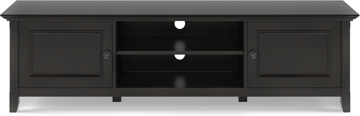 SIMPLIHOME Amherst 72-inch Wide Solid Wood Low TV Stand in Hickory Brown, Transitional-Style Media Console for Living Room with Cable Management, Fits 80" TVs