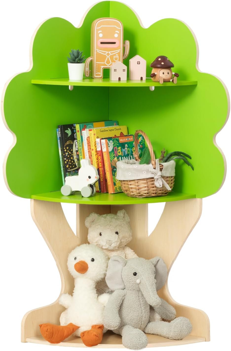 OOOK Tree Bookshelf for Kids Reading Nook, Corner Bookcase Toy Storage for Playroom, Classroom, Playroom, Nursery