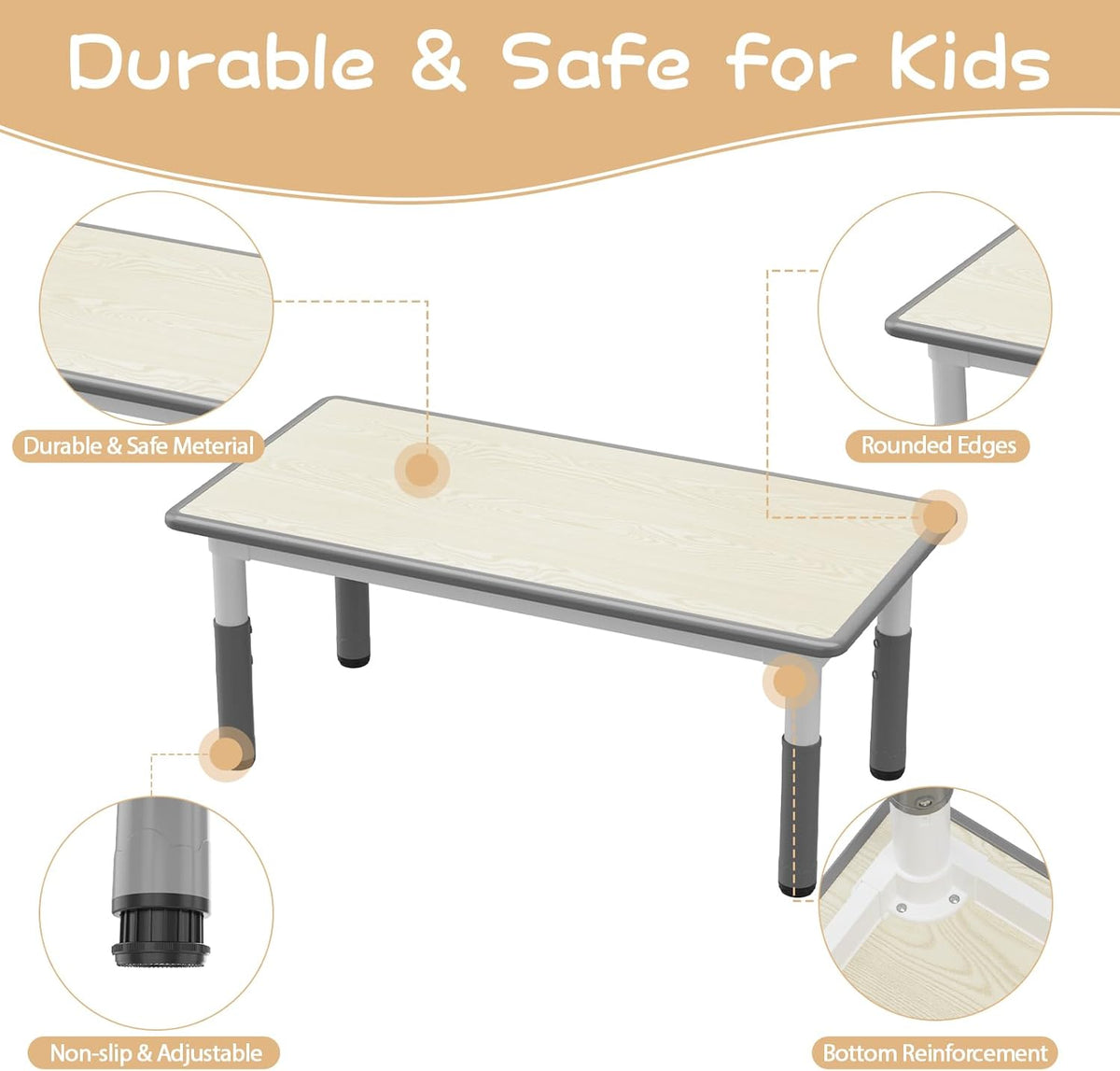 GarveeHome Kids Table and 4 Chairs Set, Height Adjustable Toddler Table and Chair Set for 4, Graffiti Desktop, Non-Slip Children Table for Home Daycare Preschool for Ages 2-8, Grey
