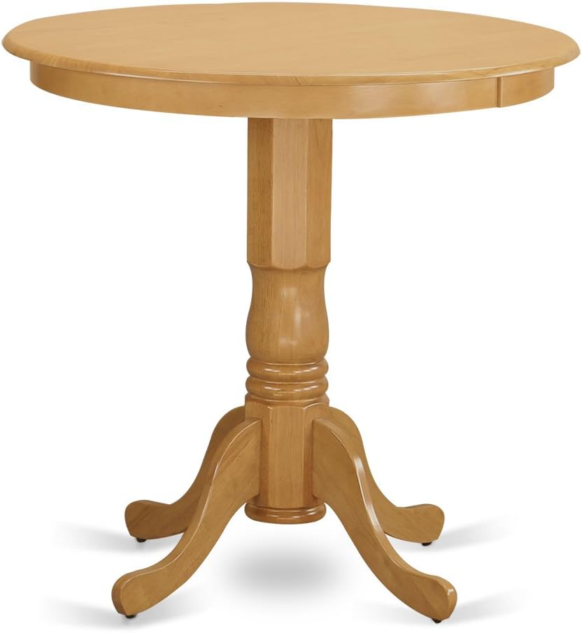 East West Furniture JACF3-OAK-W 3 Piece Counter Height Dining Set for Small Spaces Contains a Round Wooden Table with Pedestal and 2 Kitchen Chairs, 36x36 Inch, Oak