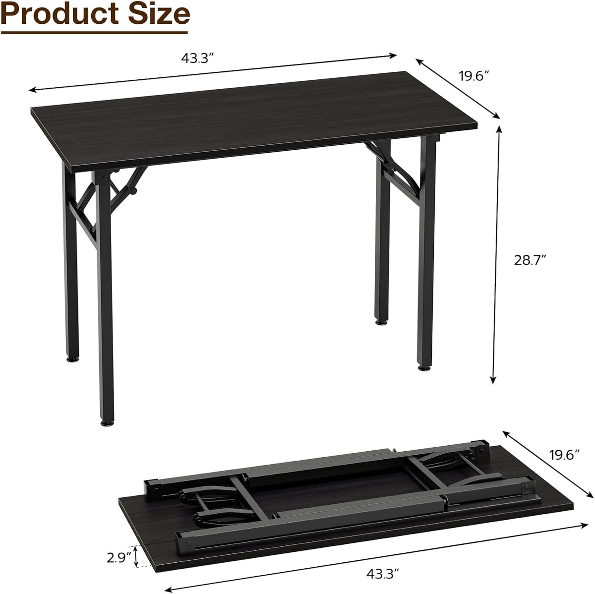 TEMI Small Computer Desk Folding Table - 43.3" Foldable Office Desk, No Assembly, Perfect for Small Spaces in Bedroom, or Apartment, Portable Mini Desk or Study Table Compact Design, Charcoal Wenge