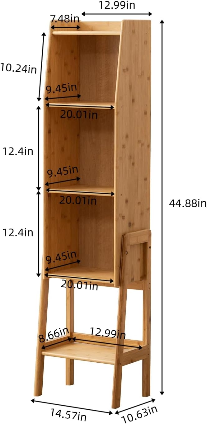 4-Tier Bamboo Bookshelf - Wood Bookcase Organizer with Open Shelves for Living Room & Home Office-Natural Large