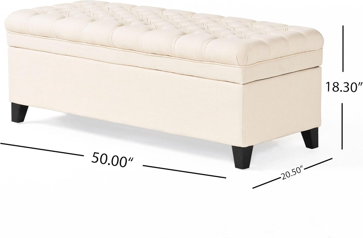 Ball & Cast 50" Upholstered Storage Ottoman with Button-Tufted Diamond Stitching,End Bench w/Uses Pressure Hinges and Legs,Versatile Entryway Footrest Stool for Living Room & Bedroom,Beige