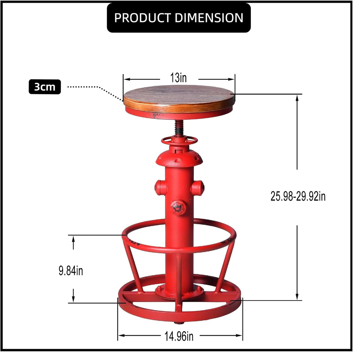 Industrial Bar Stools Vintage Swivel Bar Chairs 24.8-30.7inch Height Adjustable Farmhouse Kitchen Counter Island Stool Fire Hydrant Design Pub Stool