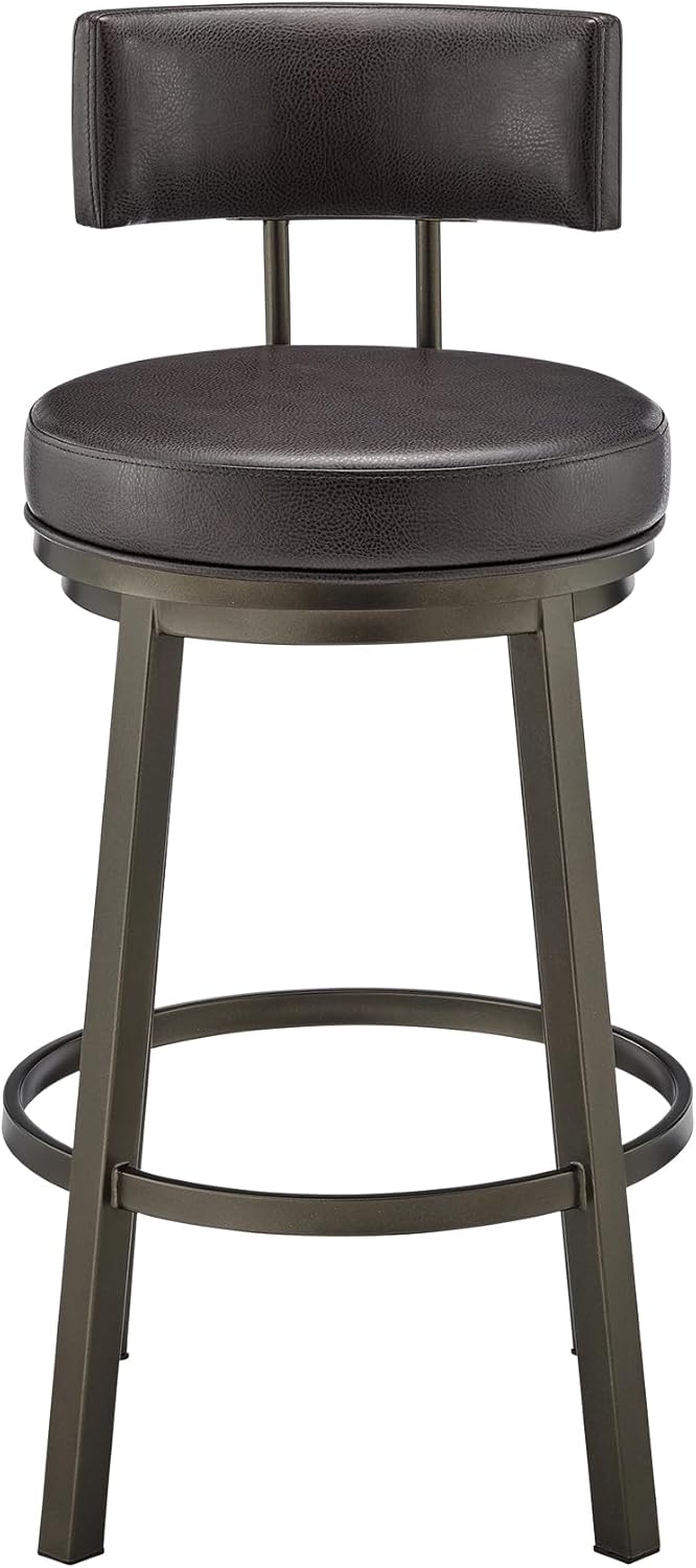 Armen Living Dalza Swivel Counter or Bar Stool in Mocha Finish with Brown Faux Leather