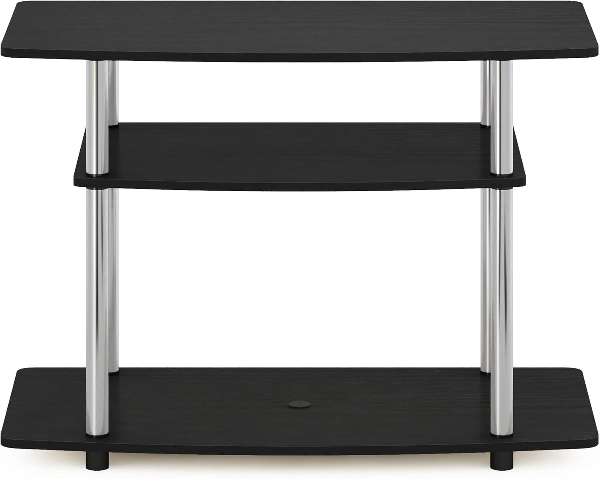 Furinno Turn-N-Tube No Tools 3-Tier Entertainment Center TV Stand for TV up to 32 Inch, Stainless Steel Tubes, Americano/Chrome