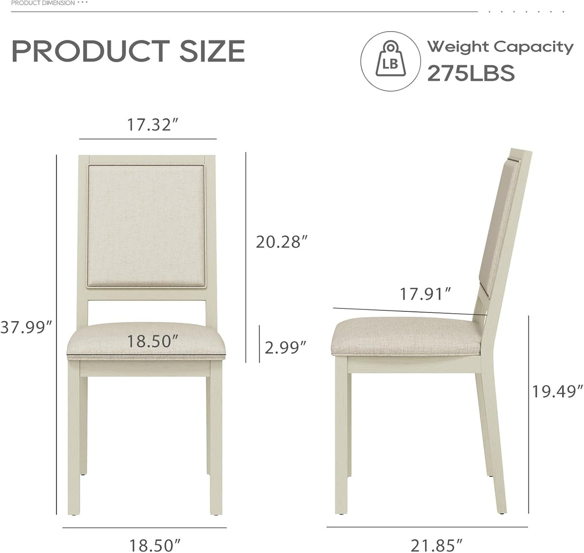 COLAMY Upholstered Dining Chairs Set of 4, Mid Century Modern Dining Room Chairs, 19 Inch Kitchen Chairs with Back for Dining Room Restaurant, Ivory