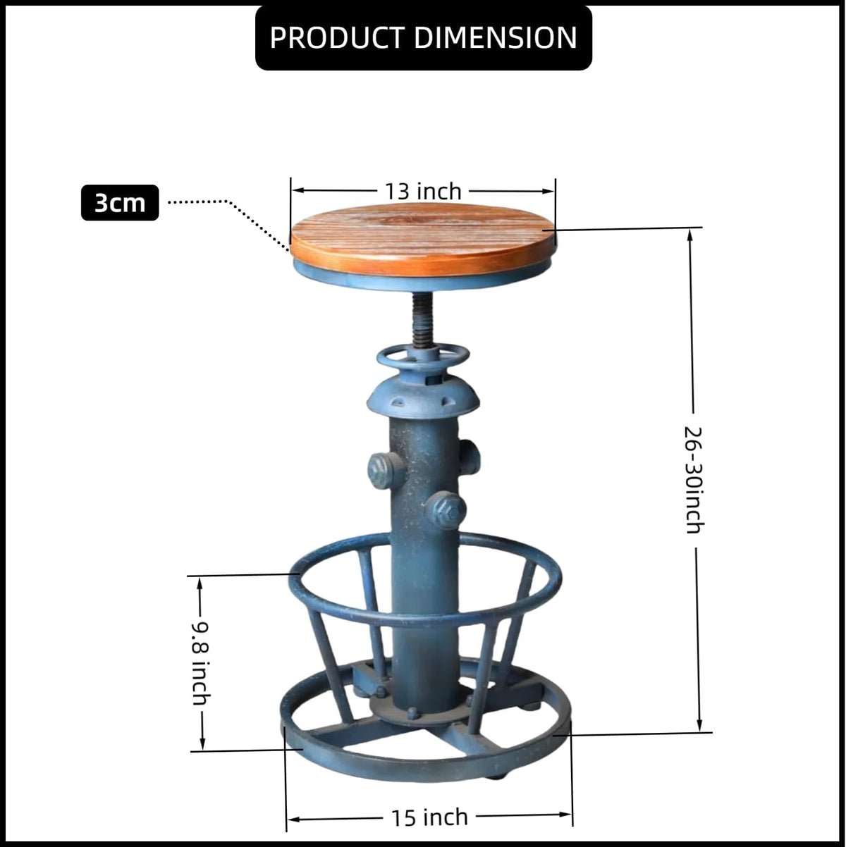Retro Bar Stool Industrial Swivel Counter Stools for Kitchen Island 24.8-30.7inch Height Adjustable Vintage Fire Hydrant Design Coffee Stools Farmhouse Dining Chairs