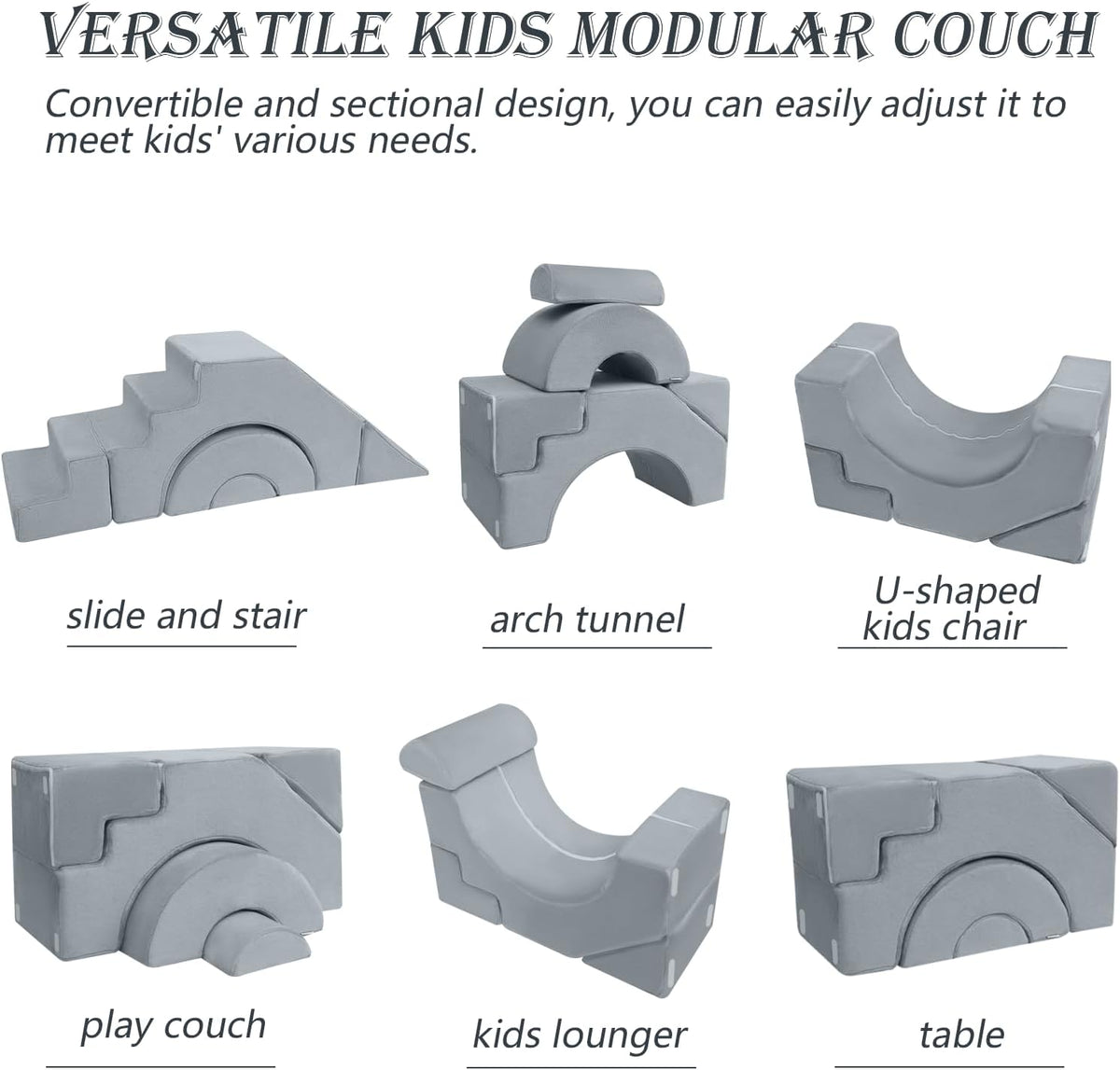 MeMoreCool Foam Climbing Toddler Couch, Modular Kids Sofa with Slide & Stair, Convertible Baby Couch for Playroom, Sectional Furniture for Crawling, Climbing, and Kids’ Play