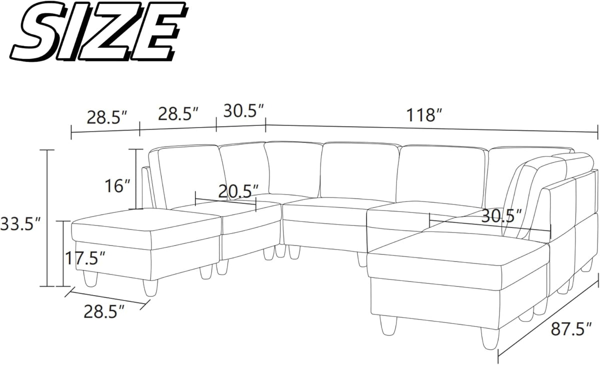 U Shaped Sectional Couch, Convertible Modular Sectional Sofa with Ottomans, 8 Seat Comfy Corner U Shaped Couch Lounge Modern Modular Couches for Living Room Apartment, Blue
