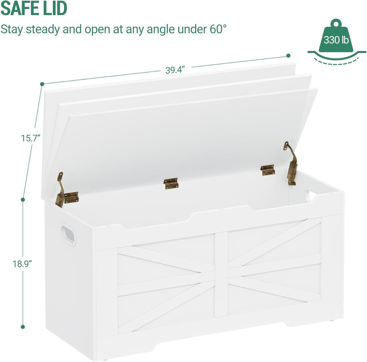 39.4" Storage Chest, Extra Large Storage Trunk with 2 Safety Hinges, Wooden Box Bench, Lift-Top Organizer Chest, Shoe Bench for Entryway, Bedroom, Living Room, White SB03403X