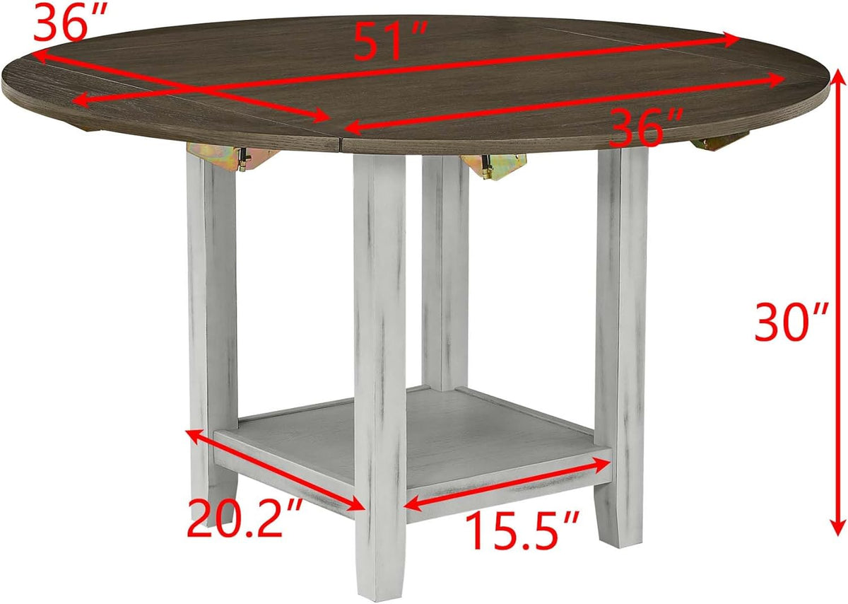Ball & Cast 5 Pieces Dining Table Set with 4 Chairs and 51" Round Folding Dining Table,Kitchen Table and Chairs for 4 W/Trestle Table Base,for Small Space,Apartment,Dining Room,Brown White