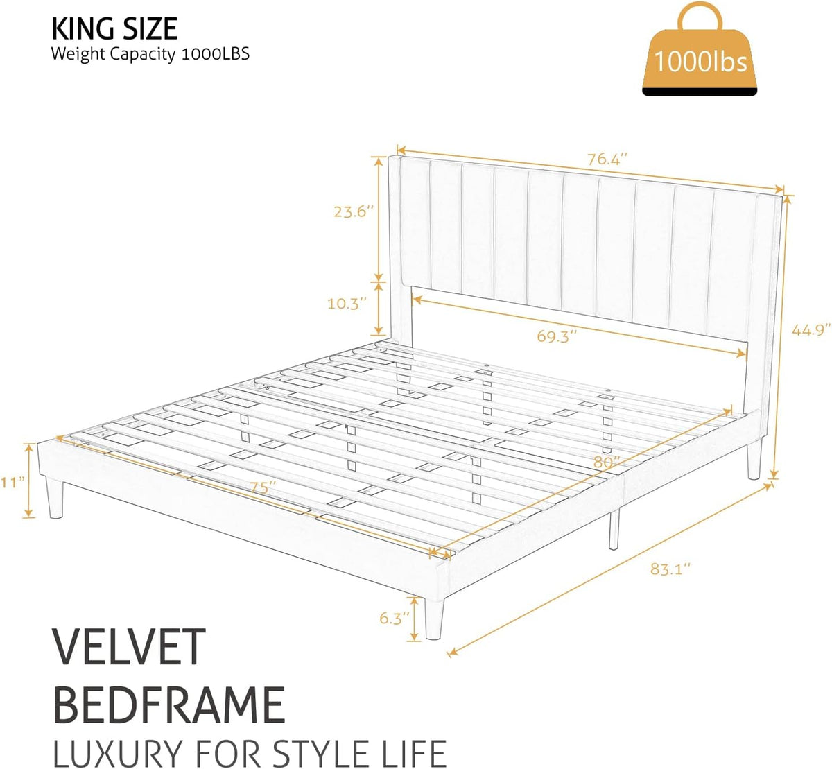 SHA CERLIN King Bed Frame/Velvet Upholstered Platform Bed Frame with Headboard/Strong Wood Slats Support/Mattress Foundation/No Box Spring Needed - Green