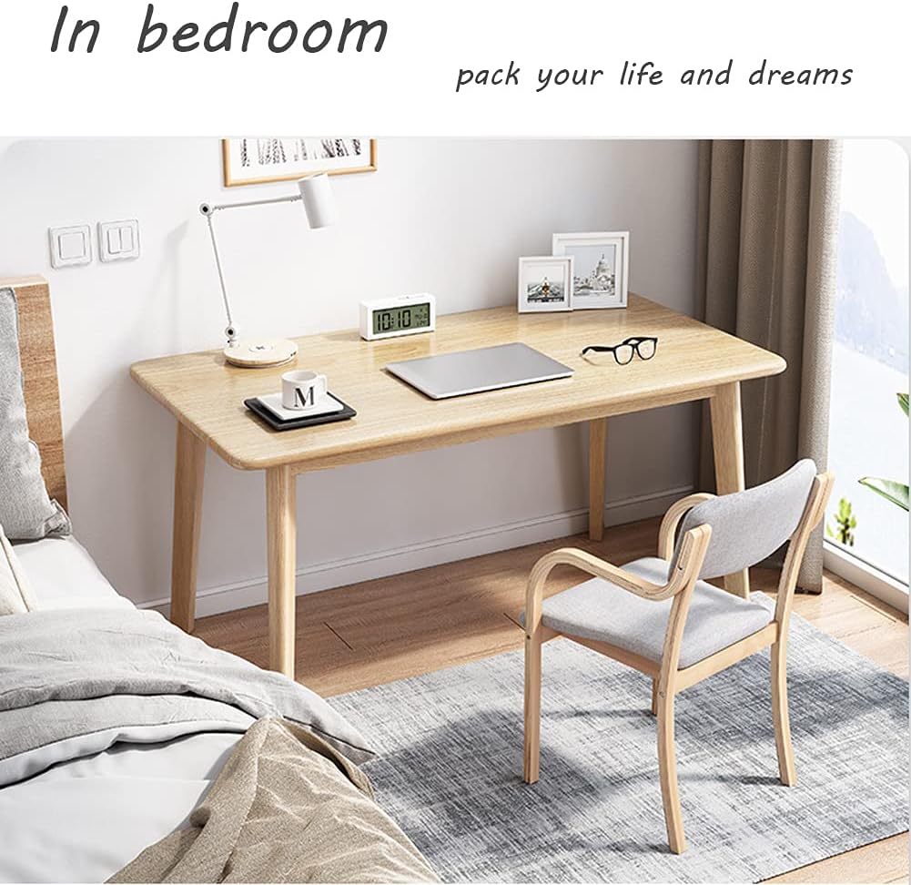 IOTXY Simple Wooden Writing Desk - Modern Minimalist Style PC Laptop Computer Workbench with Solid Wood Legs, 47" W Home Office Work Table for TV Stand Music Video Live Broadcast Workstation, White