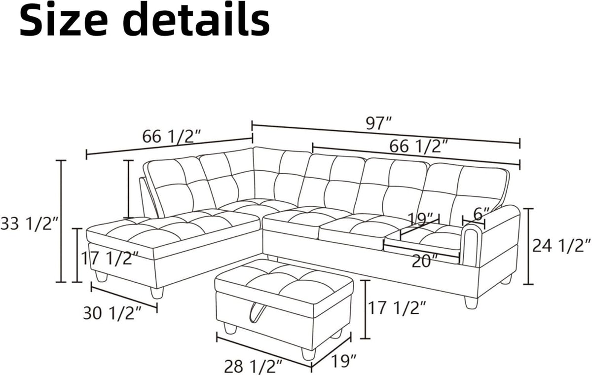 L Shaped Sectional Couches for Living Room, Modern Modular Sectional Sofa with Ottoman Storage, Comfy L Shaped Couch with Chaise for Bedroom Apartment Furniture, Blue