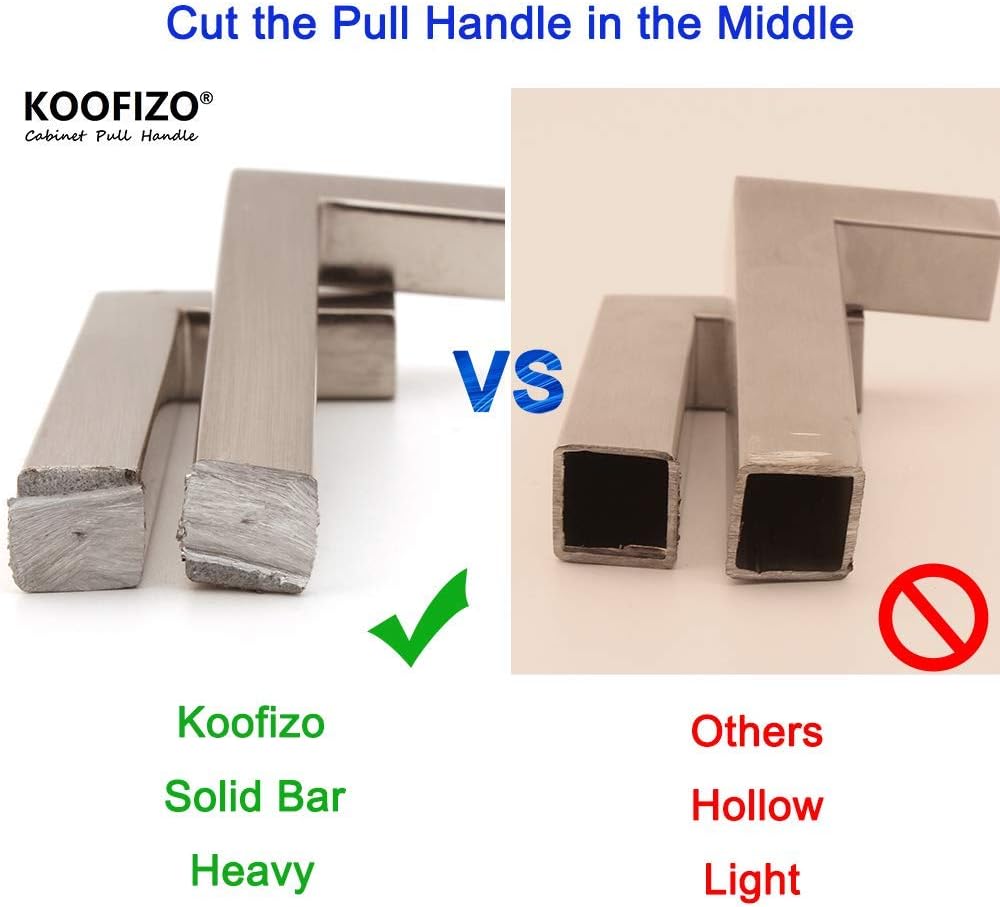 KOOFIZO 30-Pack Solid Square Bar Cabinet Handle - Brushed Nickel Furniture Pull, 5 Inch/128mm Screwhole Distance for Kitchen Cupboard Door, Bedroom Dresser Drawer, Bathroom Wardrobe Hardware