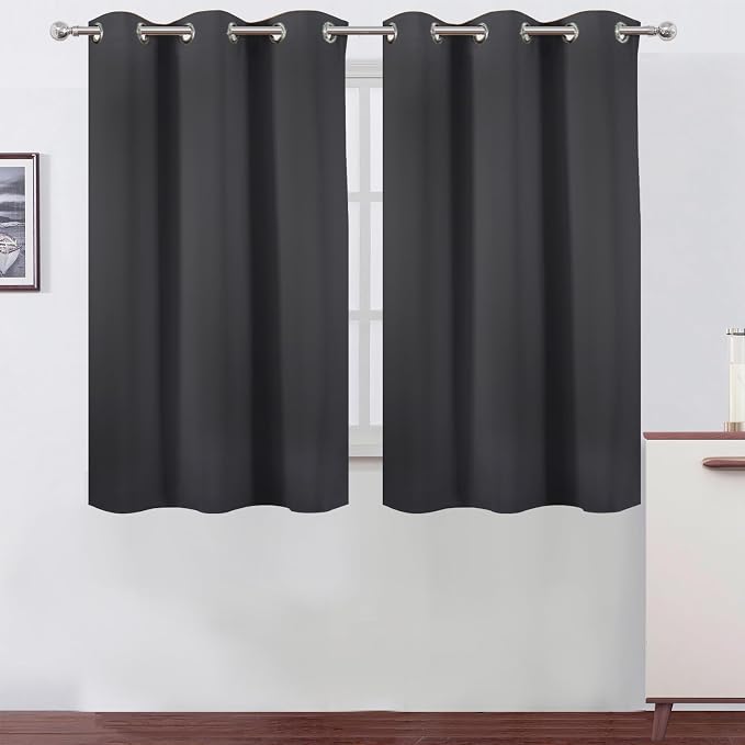 LEMOMO Dark Grey Blackout Curtains/38 x 54 Inch/Set of Two Panels Grommet