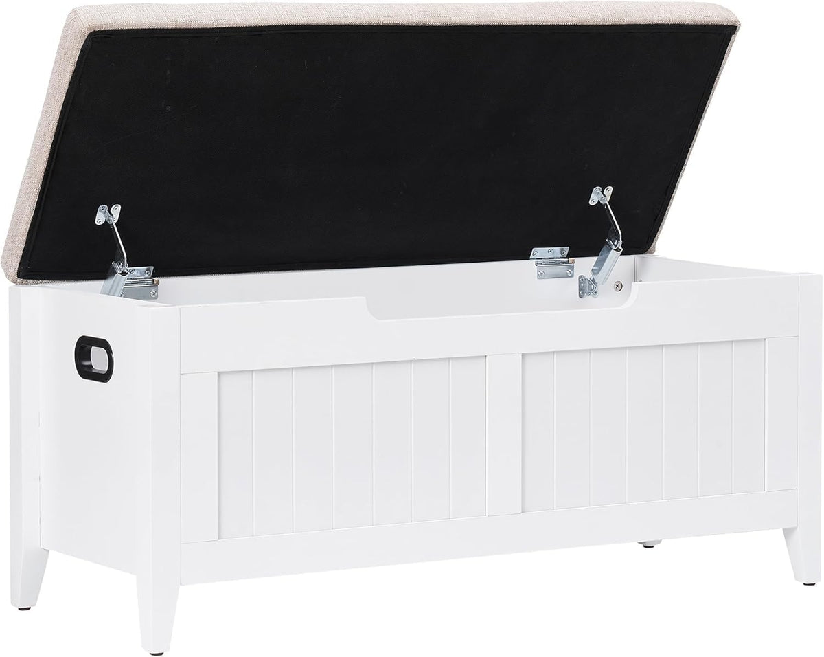 GAOMON 39.4" Storage Benches Entryway Bench with Cushion, 2 Safety Hinges, Storage Trunk, Shoe Bench Storage Chest for Entryway, Living Room, Bedroom, White