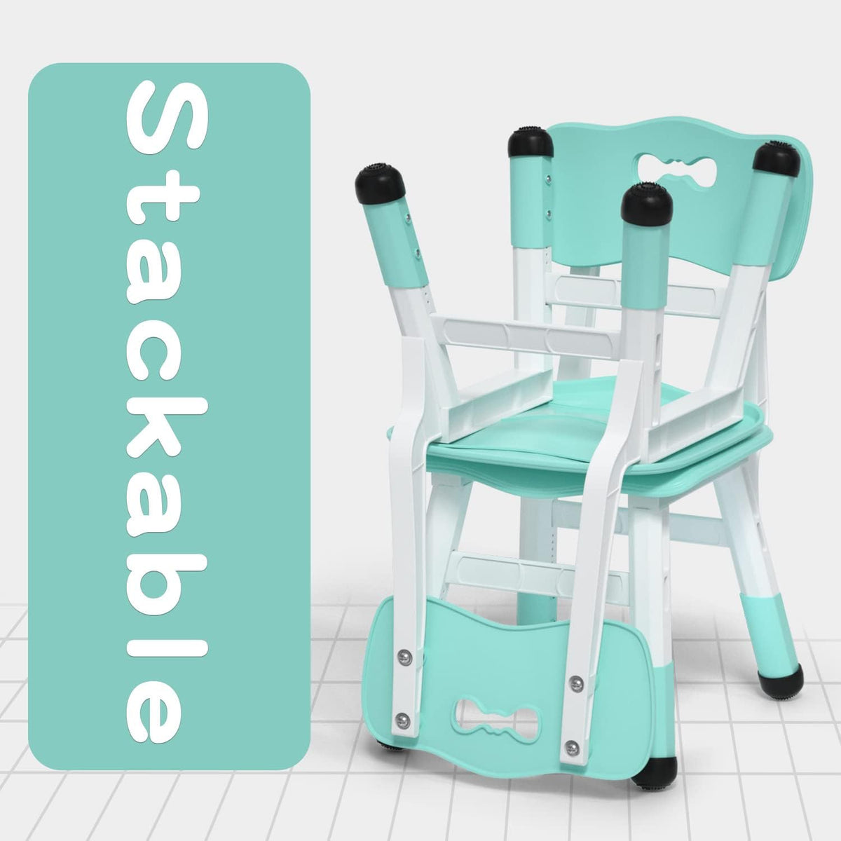 4 Piece Kids Chair Set 3 Levels Adjustable Stackable Kids Chairs Ideal for Playrooms, Schools, Daycares and Homes Washable and Easy to Clean Max Weight 220LB(Mint Green4Piece Set)