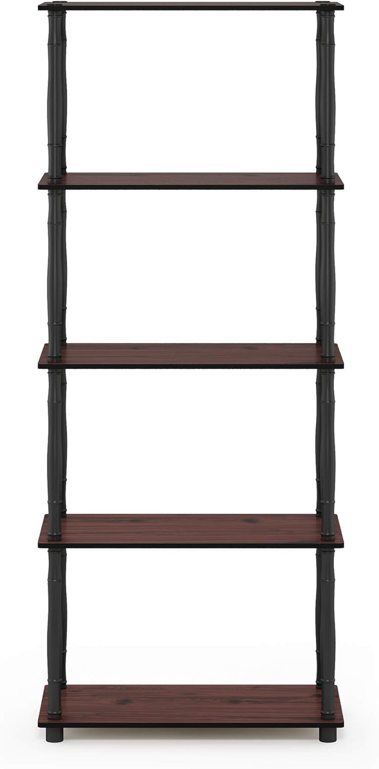 Furinno Turn-N-Tube 5-Tier Multipurpose Shelf / Display Rack / Storage Shelf / Bookshelf, Classic Tubes, Dark Cherry/Black