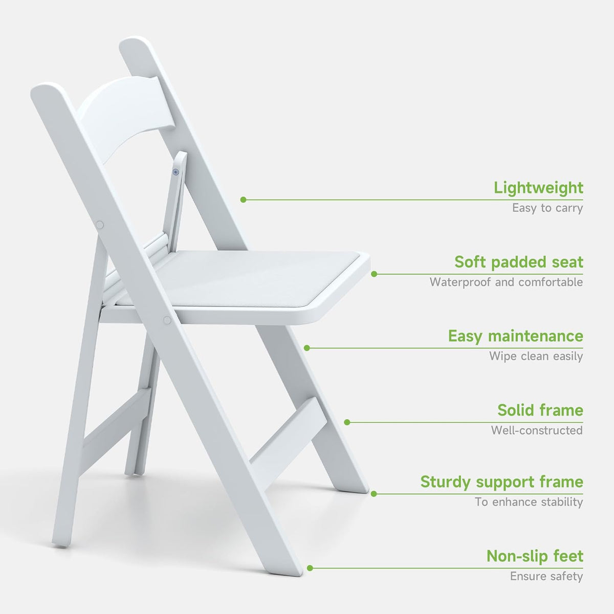 Real Relax White Resin Folding Chairs with Cushion - Comfortable Foldable Plastic Chair - Stackable Chairs with Padded Seats - Indoor/Outdoor Chairs for Events, 600lbs Capacity(30 Pack)
