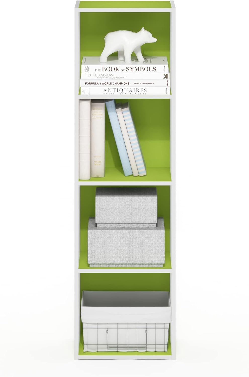 Furinno Luder Bookcase / Book / Storage, 4-Tier Cube, Green/White