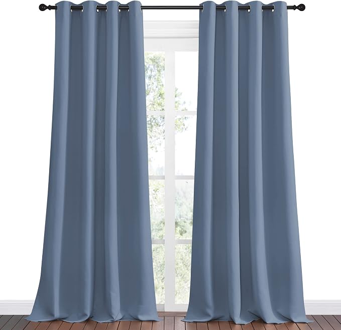 NICETOWN Stone Blue Room Darkening Curtain Panels 90" Length