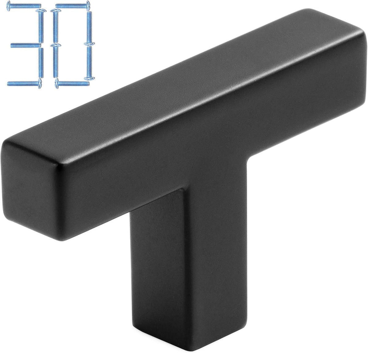 KOOFIZO 30-Pack Solid T Bar Cabinet Knob - Black Pull Handle (Length 45mm / 1.77 Inch) for Kitchen Cupboard Door, Bedroom Dresser Drawer, Bathroom Wardrobe Hardware