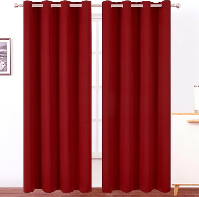 LEMOMO Blackout Curtains 52 x 120 Inch Long Red Curtains Set of 2 Panels Room