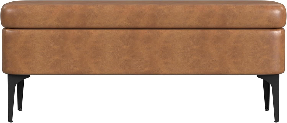 HomePop Upholstered Storage Bench with Metal Leg Home Décor|Bench with Storage for Living Room & Entryway - Carmel Faux Leather