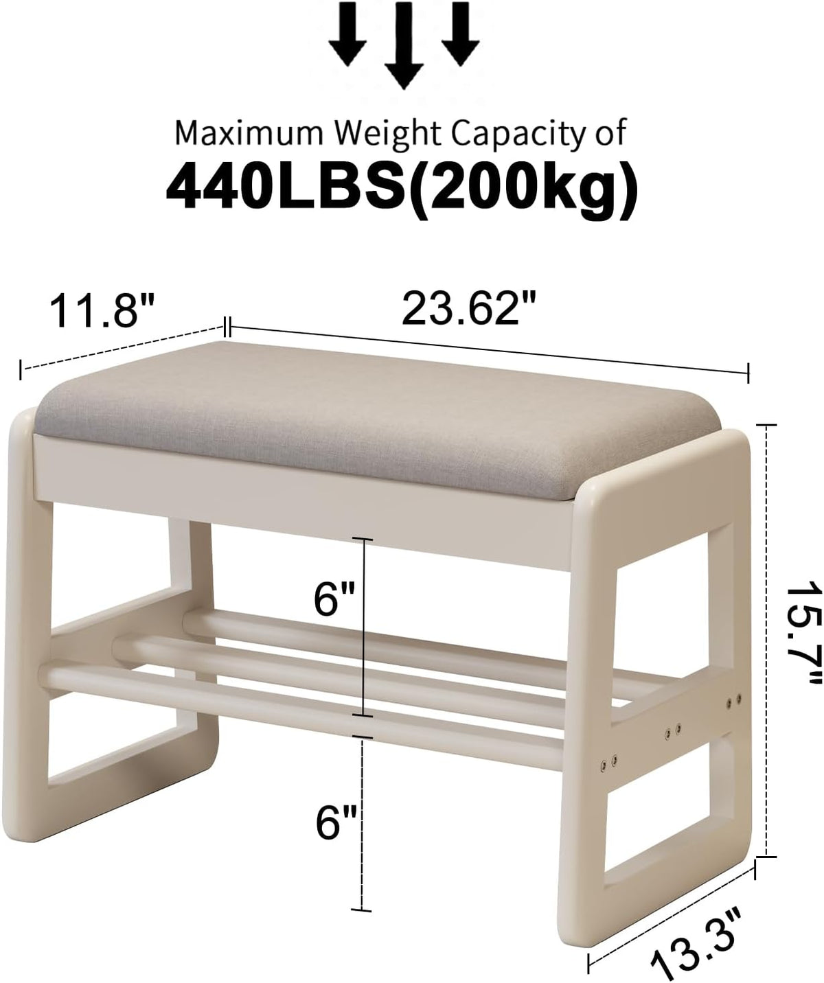 Small Shoe Bench with Cushion,2 Tiers Shoe Rack Bench with Flip-Top Storage,Wood Shoe Rack for Entryway（White,23.62"）
