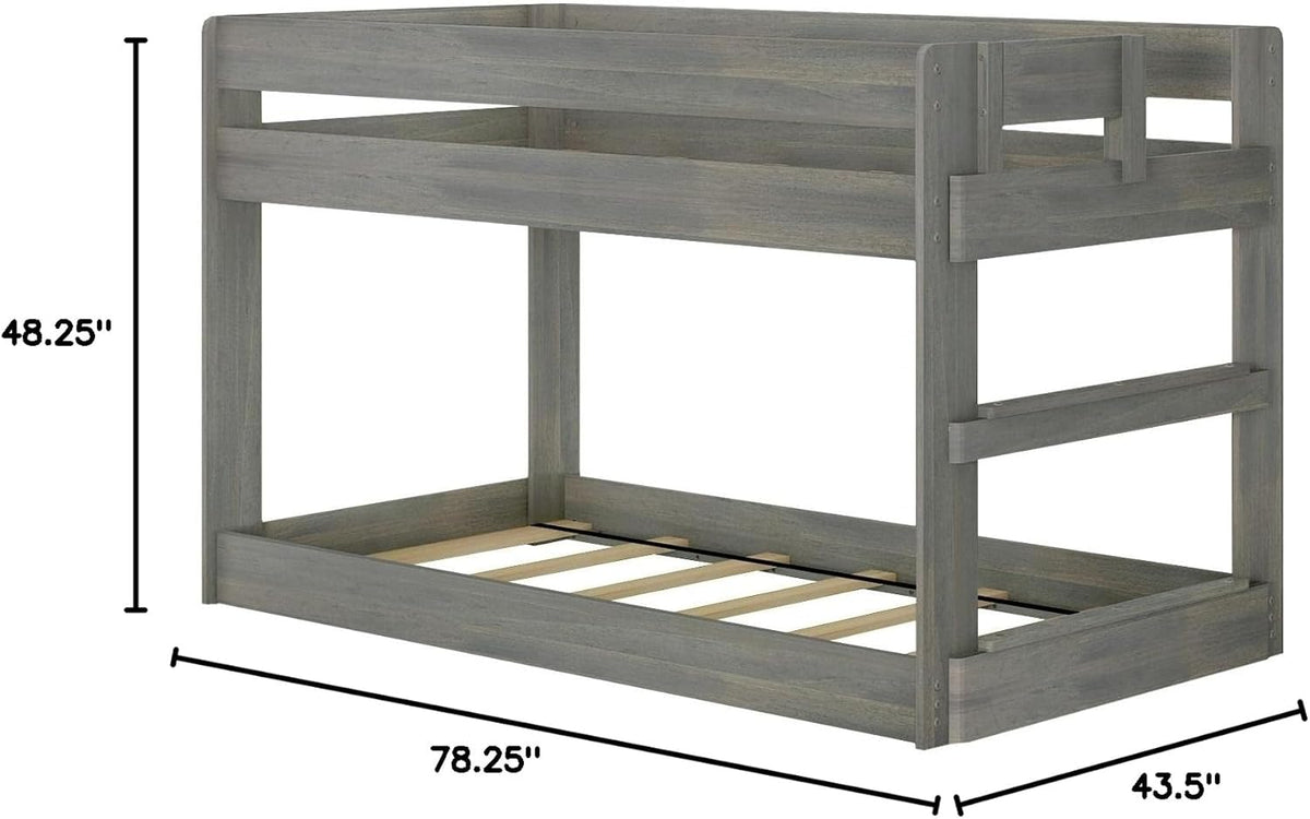 Max & Lily Modern Farmhouse Low Bunk Bed, Twin-Over-Twin Bed Frame For Kids, Driftwood