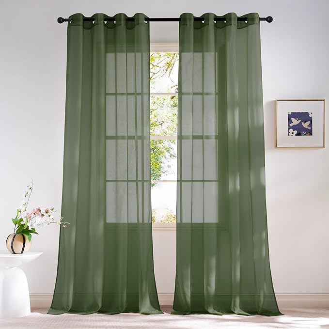 NICETOWN Voile Sheer Forest Green Curtains