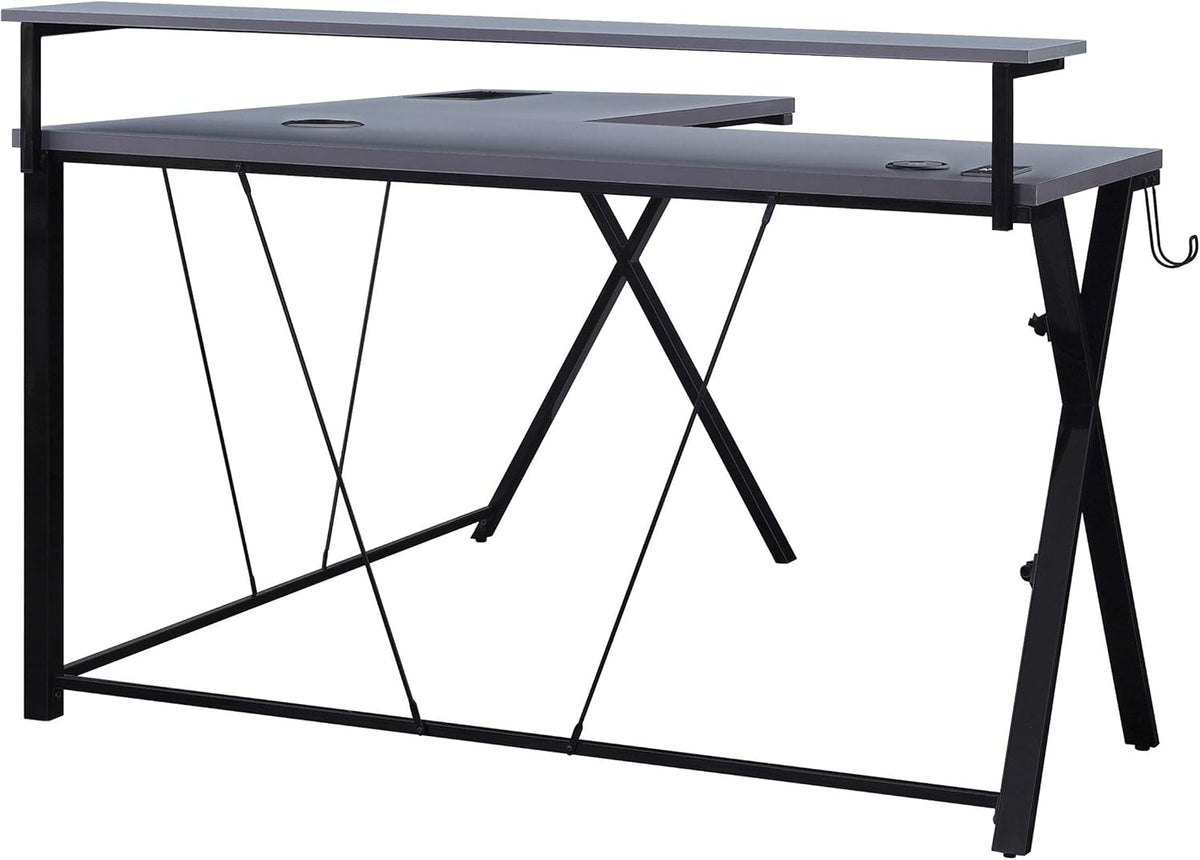 OSP Home Furnishings Checkpoint Battlestation L Shaped Gaming Desk with RGB LED Lights, Black