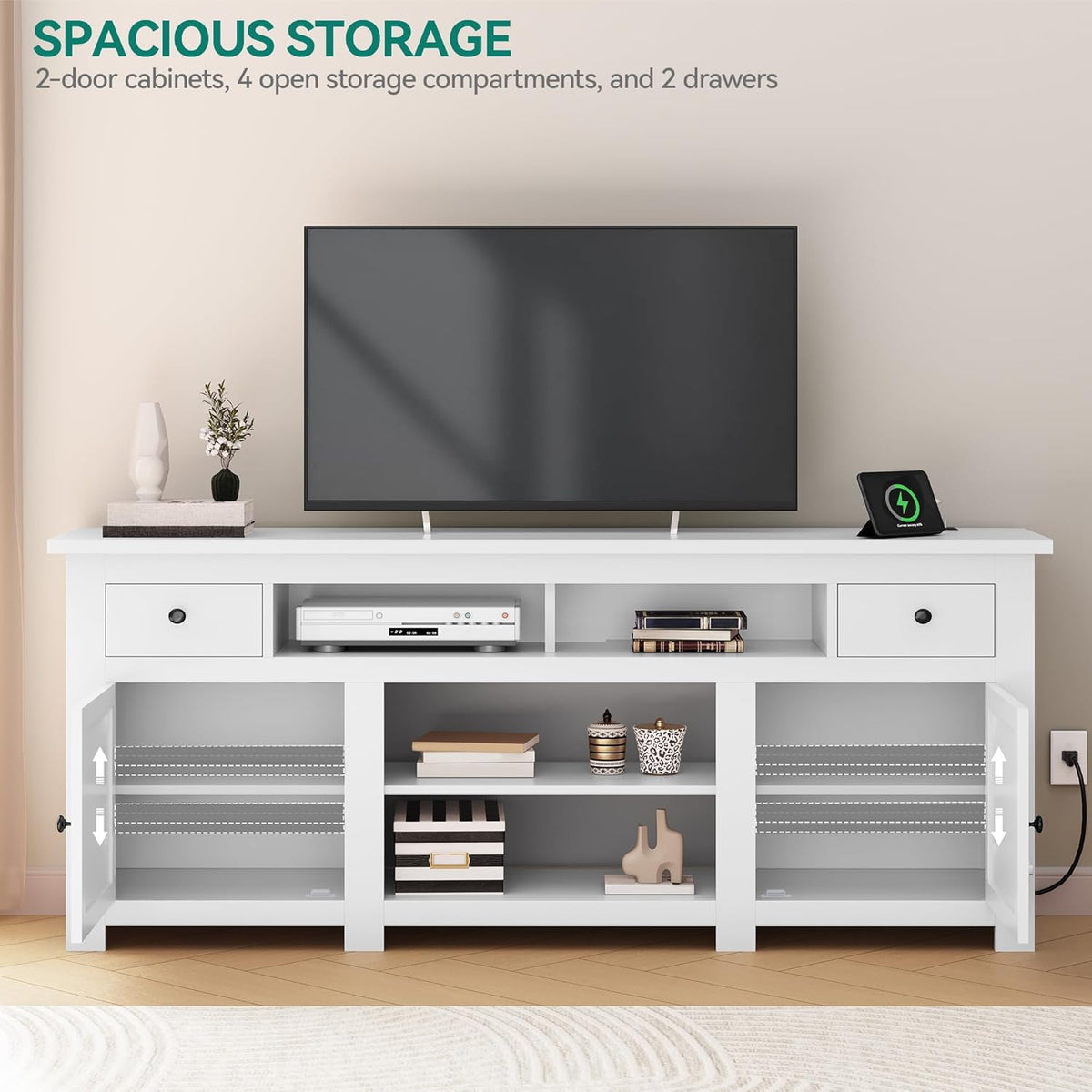 YITAHOME TV Stand for 75/80 Inch TV, Entertainment Center, TV Cabinet with Drawers and Power Outlet, White TV Console for Living Room Furniture (70 Inch Lenght 30 Inch High)