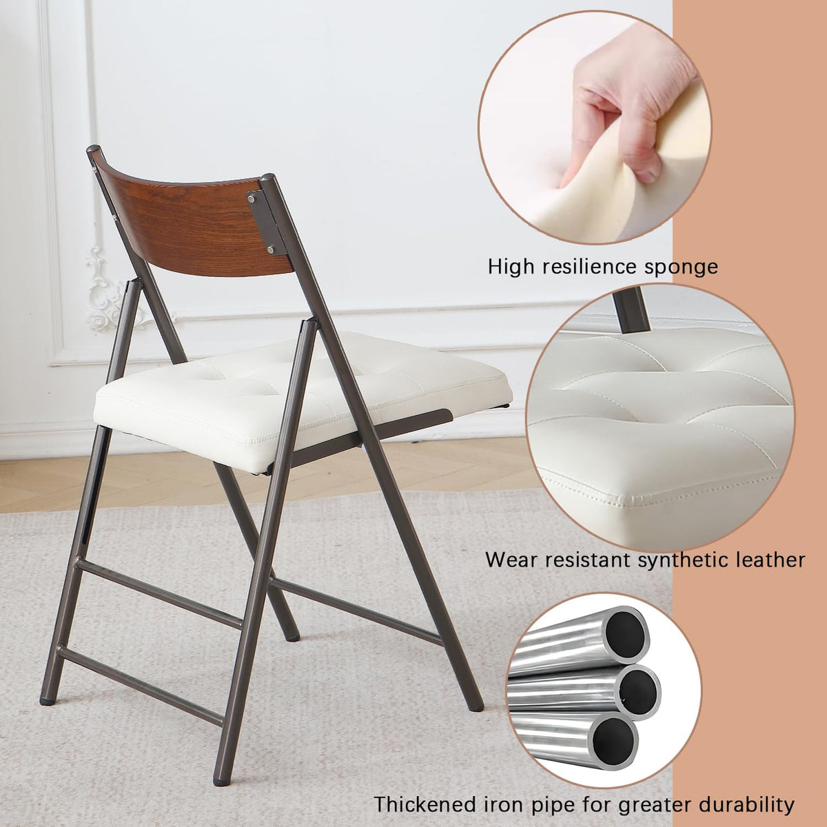 2 Pack Folding Chairs with Thick Padded Seat,Heavy Duty Steel Frame Foldable Dining Chairs with Soft Cushion Set of 2,Portable Indoor Outdoor for Home Kitchen,Office,Events,Wedding(White)
