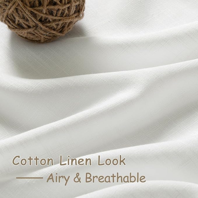Off White Linen Sheer Curtains 102 Inches 2 Panels Set Back Tab Rod Pocket