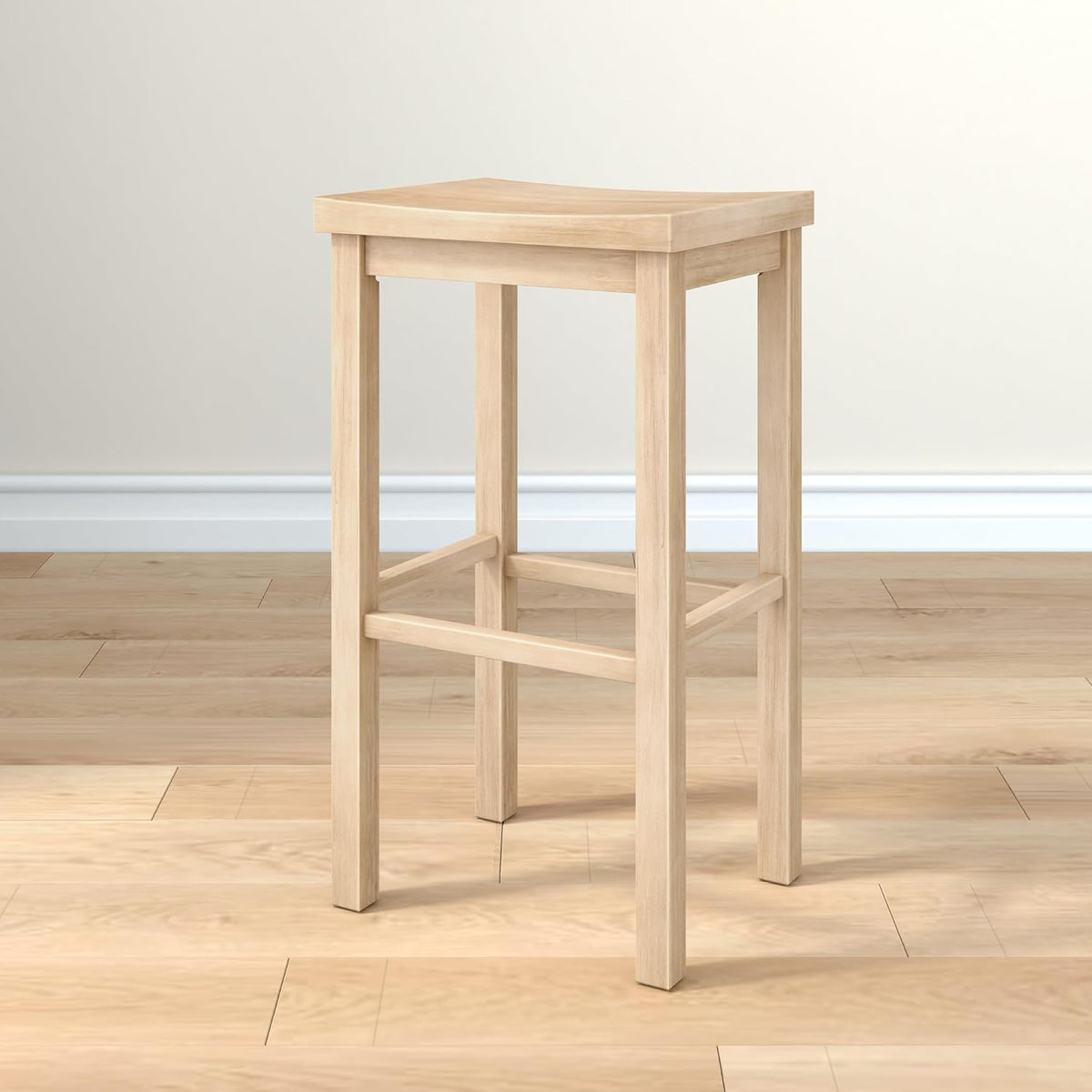 Grain & Grove Smith Collection Solid Wood Bar Stool, 30 inch Saddle-Seat Bar Chair, Backless, Heavy-Duty Construction, Footrest Support, Ideal for Kitchen Islands, Home Bars, and Counters, Blonde