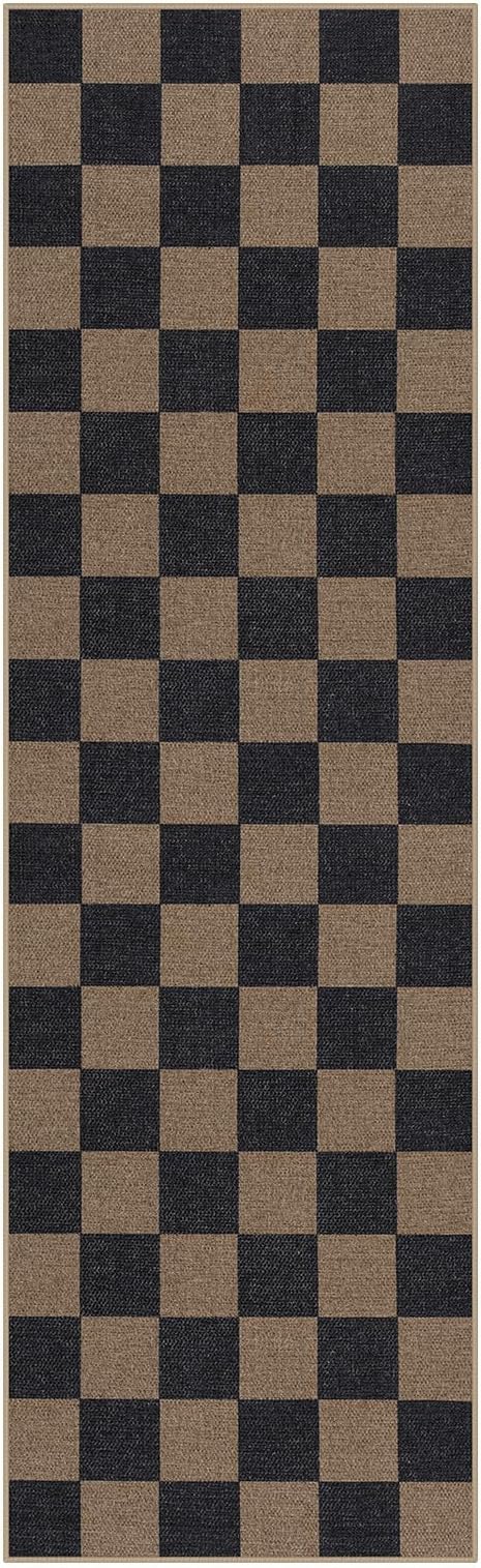 Lahome Colette Checkered Easy Jute 2x8 Runner Rug, Washable Kitchen Runner Rug