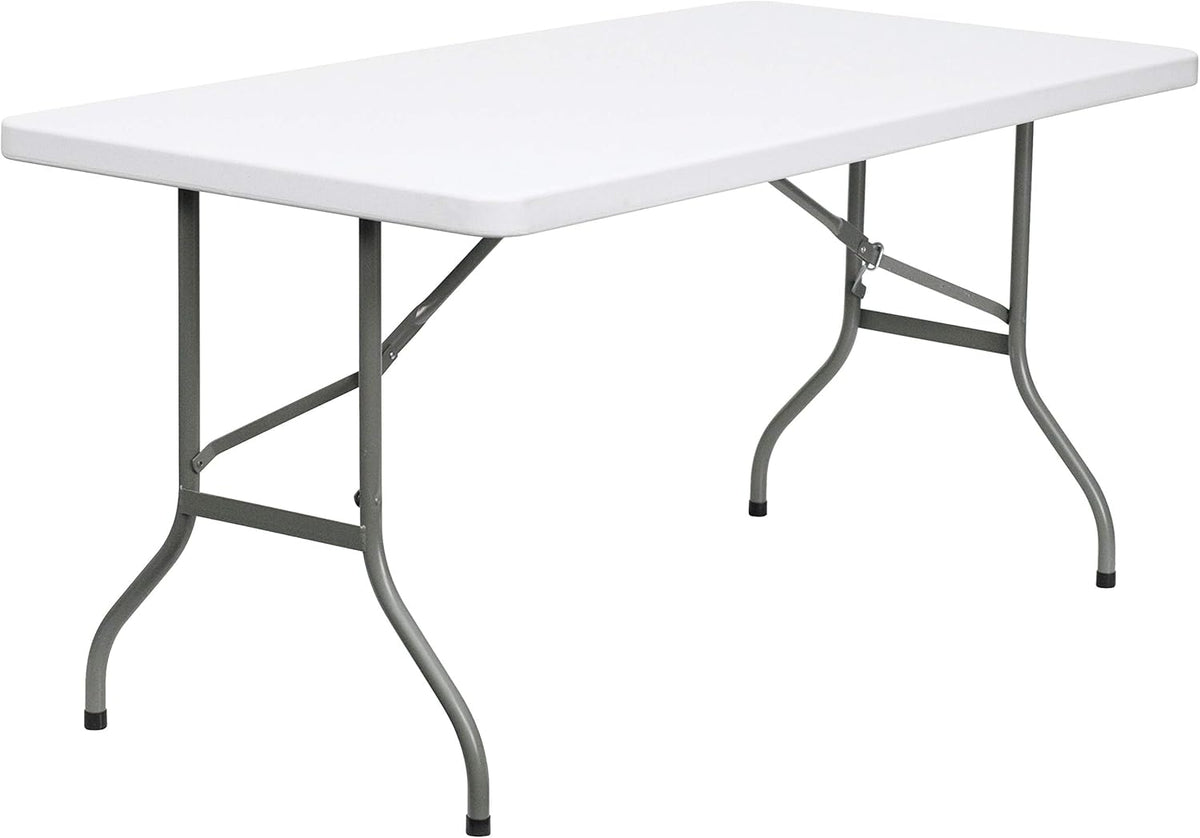 Flash Furniture Elon 5' Rectangular All-Occasion Plastic Folding Event Table, Foldable Portable Banquet Table for Indoor/Outdoor Events, White