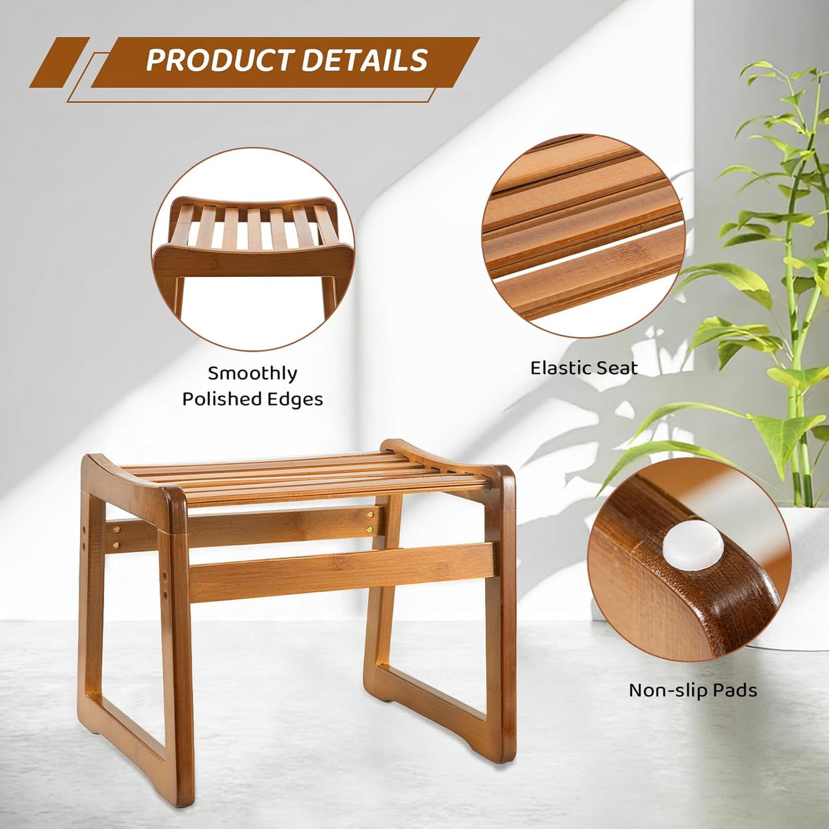 Bamboo Step Stool for Kids - Foot Rest Shoe Changing Stool for Living Room, Bedroom, Garden Leisure, Outdoor (Brown)