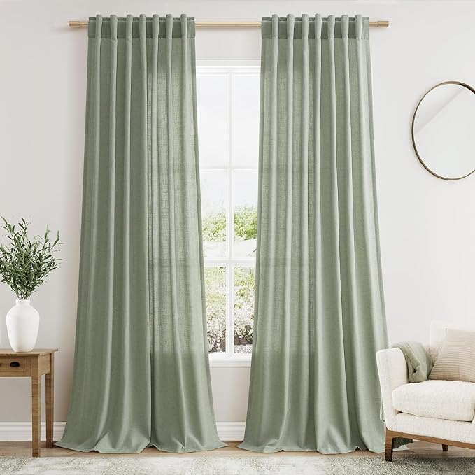 Desert Sage Linen Curtains for Living Room 100 Inches Long Light Filtering Semi