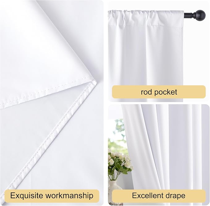 NICETOWN Bedroom 100% Blackout Curtains, 2 Panels, 34 by 84, Snow White